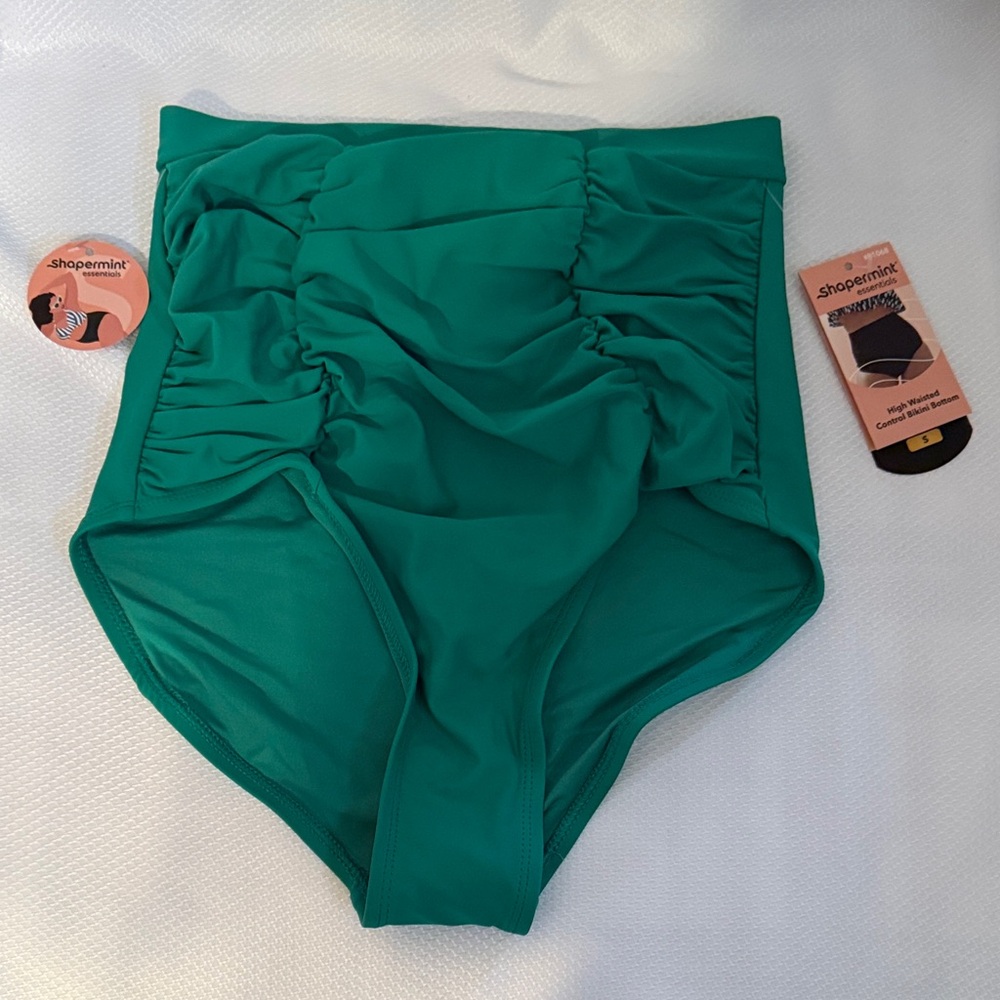 Shapermint Essentials High Waisted Control Bikini Bottom Green Small 81068 NEW
